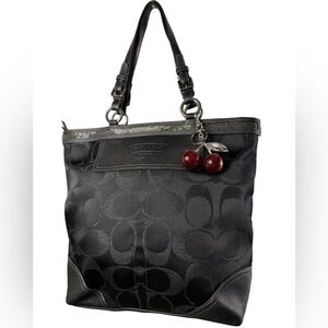 Coach Signature Canvas Shoulder Tote Bag in Beaded Black 10390